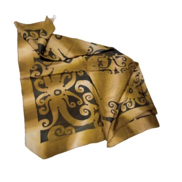 Silk Square Scarf Handpainted Batik Scarf Brown and Black Silk HeadScarf - NEW - Picture 7 of 11